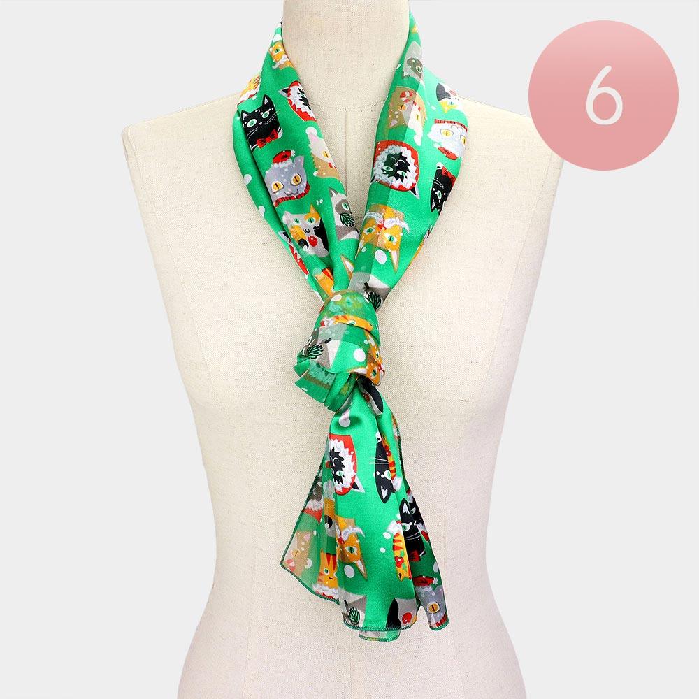 Green 6PCS - Silk Feel Christmas Cute Animal Pattern Print Scarf