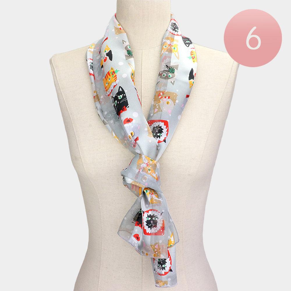 Silver 6PCS - Silk Feel Christmas Cute Animal Pattern Print Scarf