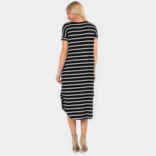 Load image into Gallery viewer, Black Striped Curved Hem Midi Pockets Dress
