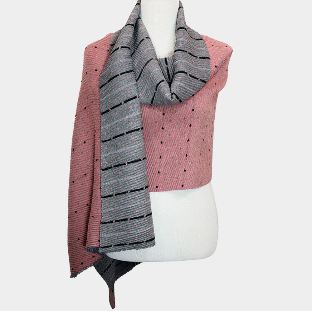 Pink Super Soft Reversible Polka Dot Pleated Scarf Shawl