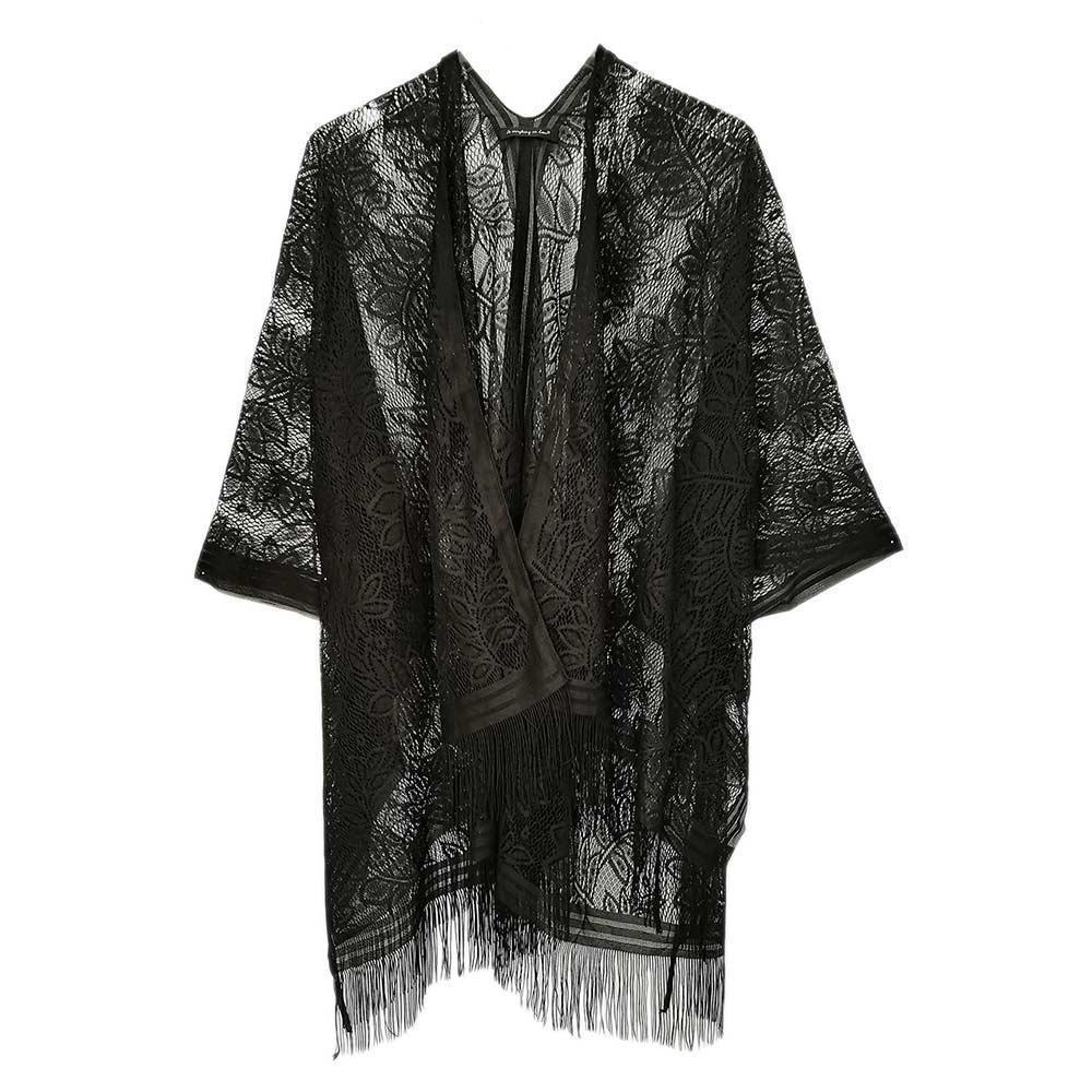 Black Leaf Lace Cover Up Kimono Poncho - Jewelry Store by Erik Rayo