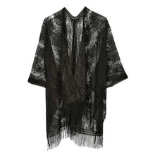 Load image into Gallery viewer, Black Leaf Lace Cover Up Kimono Poncho
