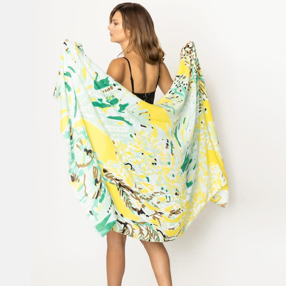 Yellow Floral Printed Oblong Scarf - Jewelry Store by Erik Rayo