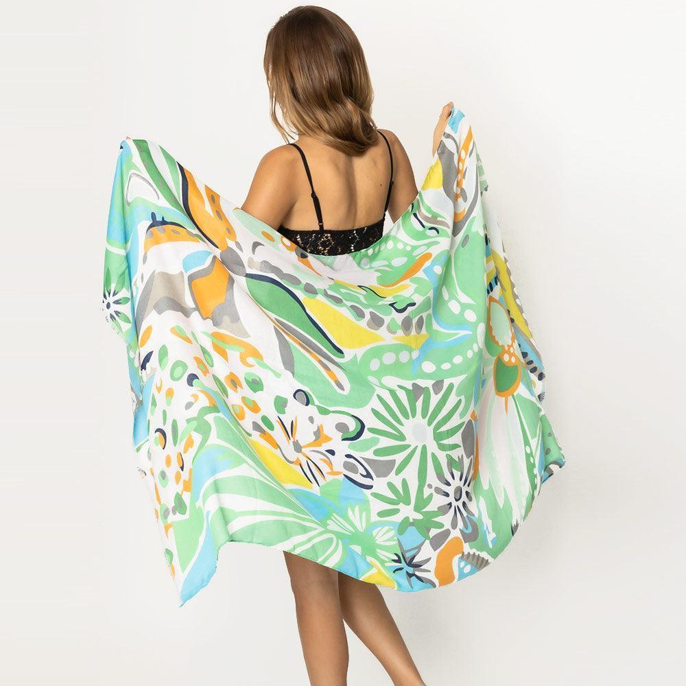 Orange Tropical Floral Printed Oblong Scarf - Jewelry Store by Erik Rayo