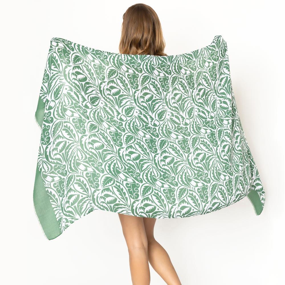 Green Floral Paisley Printed Oblong Scarf