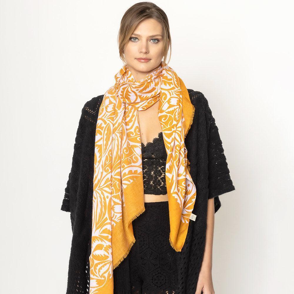Mustard Floral Paisley Printed Oblong Scarf - Jewelry Store by Erik Rayo