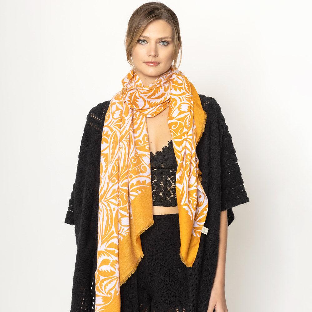 Mustard Floral Paisley Printed Oblong Scarf