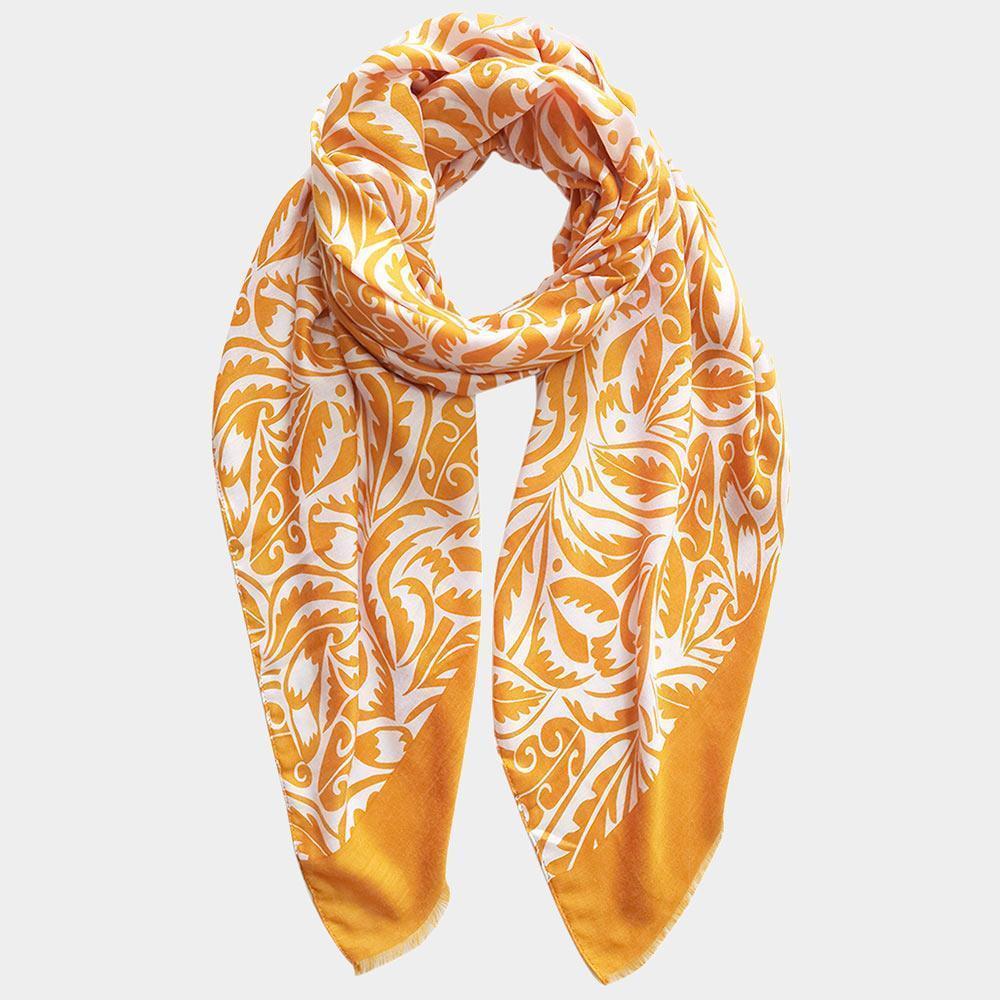 Mustard Floral Paisley Printed Oblong Scarf - Jewelry Store by Erik Rayo