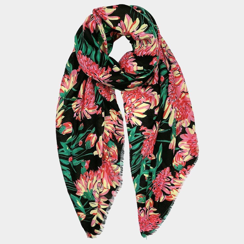 Black Flower Printed Oblong Scarf - Jewelry Store by Erik Rayo