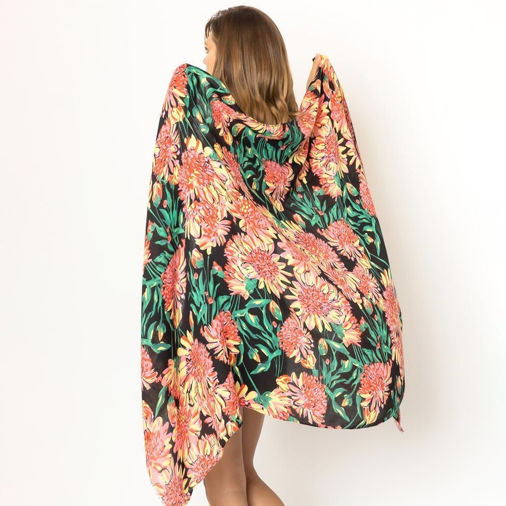 Black Flower Printed Oblong Scarf - Jewelry Store by Erik Rayo