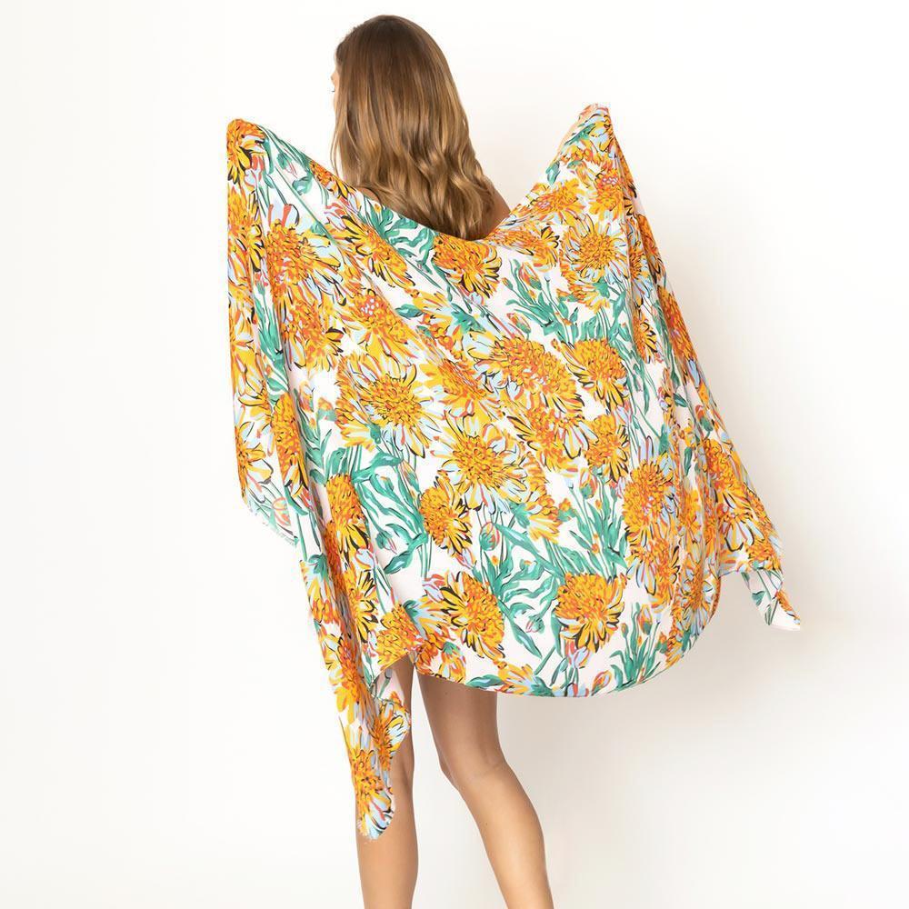 Ivory Flower Printed Oblong Scarf - Jewelry Store by Erik Rayo