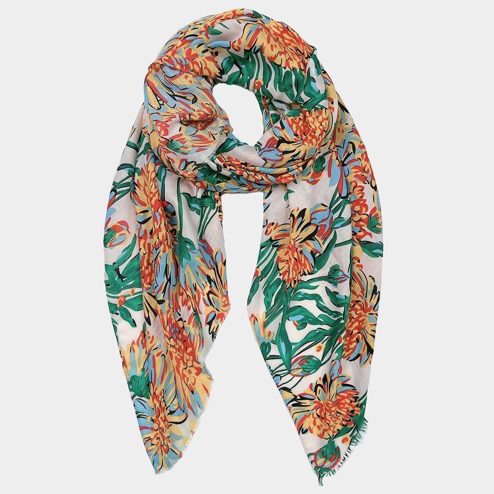 Ivory Flower Printed Oblong Scarf - Jewelry Store by Erik Rayo