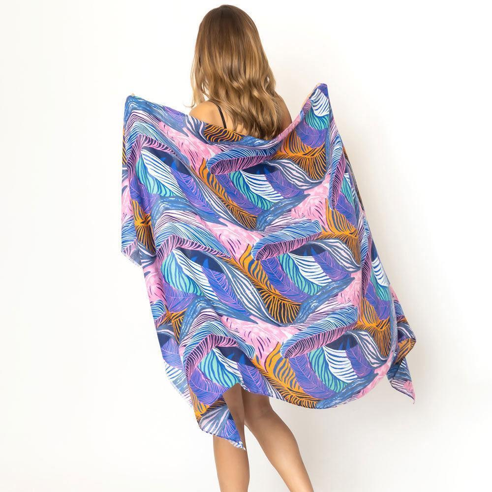 Blue Tropical Leaf Printed Oblong Scarf - Jewelry Store by Erik Rayo