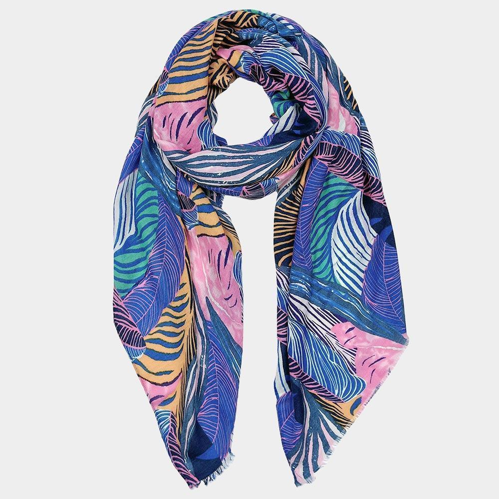 Blue Tropical Leaf Printed Oblong Scarf - Jewelry Store by Erik Rayo