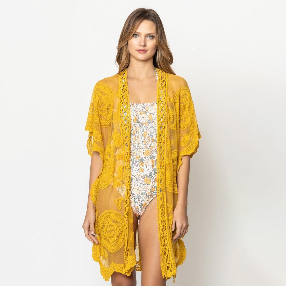 Yellow Lace Kimono Poncho