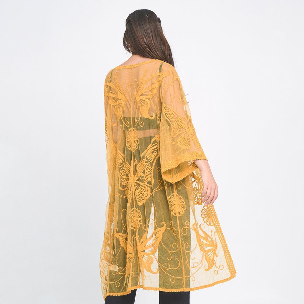 Mustard Butterfly Lace Cover Up Kimono Poncho - Jewelry Store by Erik Rayo