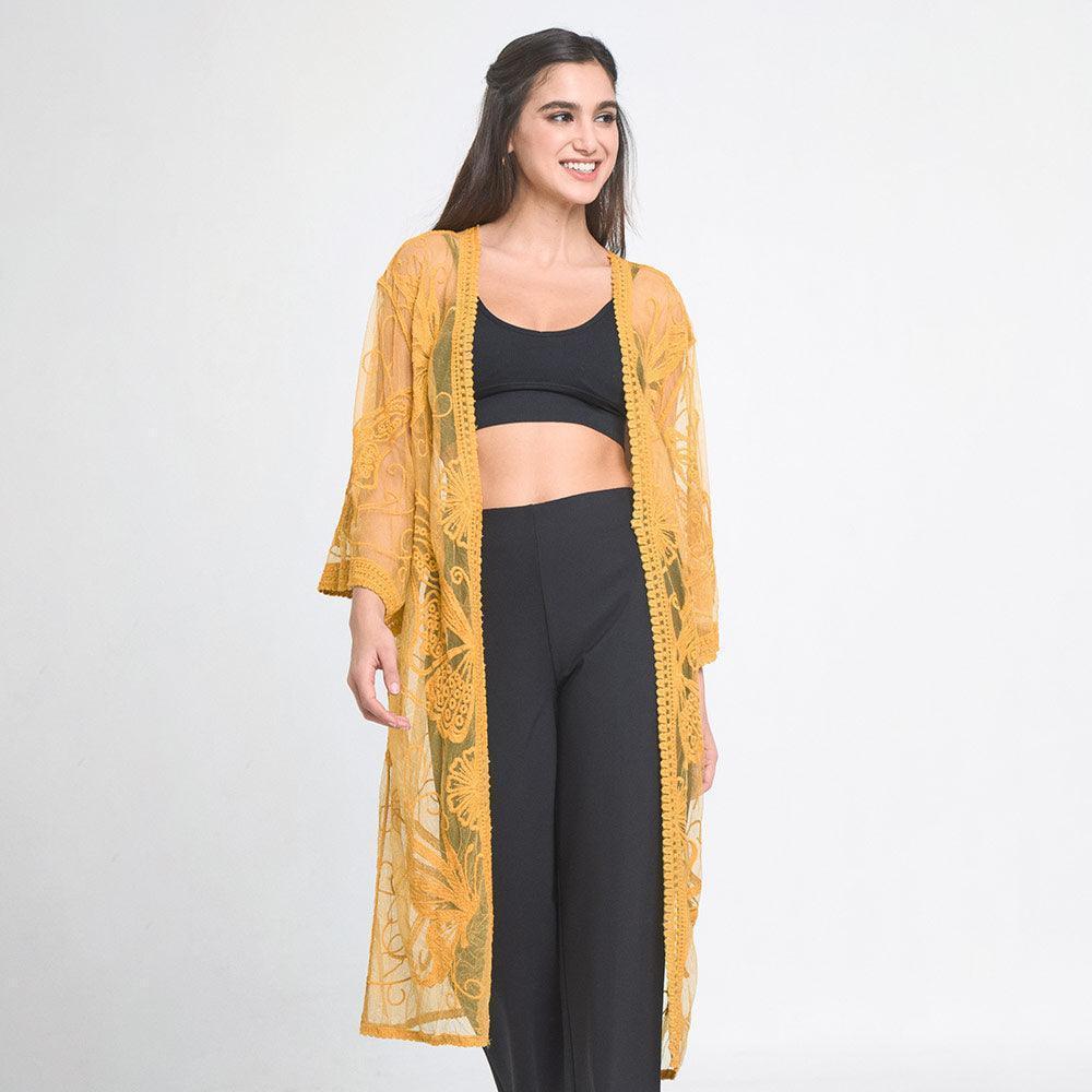 Mustard Butterfly Lace Cover Up Kimono Poncho - Jewelry Store by Erik Rayo