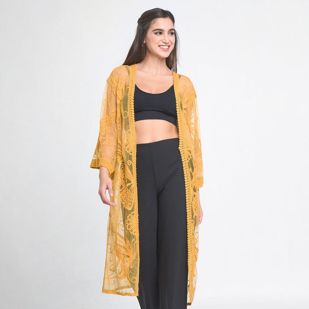 Mustard Butterfly Lace Cover Up Kimono Poncho