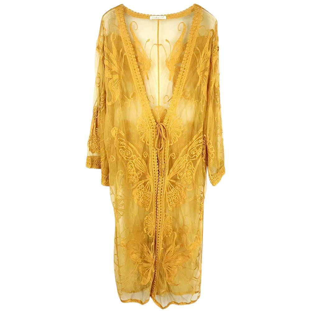 Mustard Butterfly Lace Cover Up Kimono Poncho - Jewelry Store by Erik Rayo