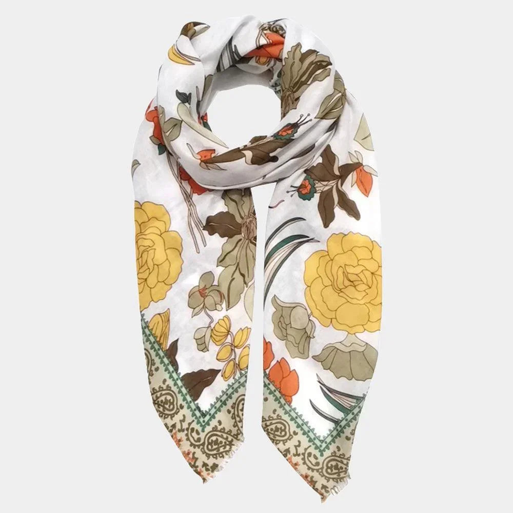 Taupe Flower Printed Oblong Scarf - Jewelry Store by Erik Rayo