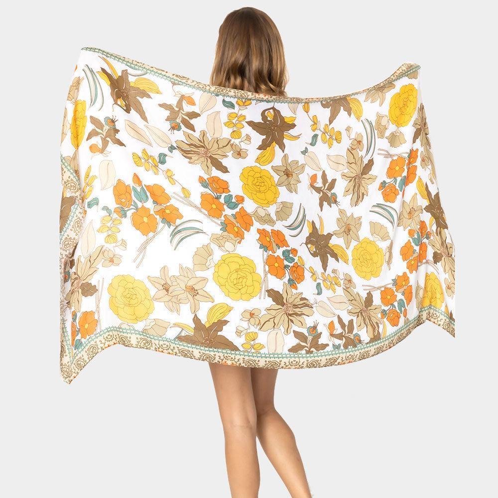 Taupe Flower Printed Oblong Scarf - Jewelry Store by Erik Rayo