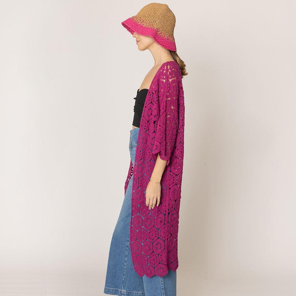 Fuchsia Crochet Long Cover Up Poncho - Jewelry Store by Erik Rayo