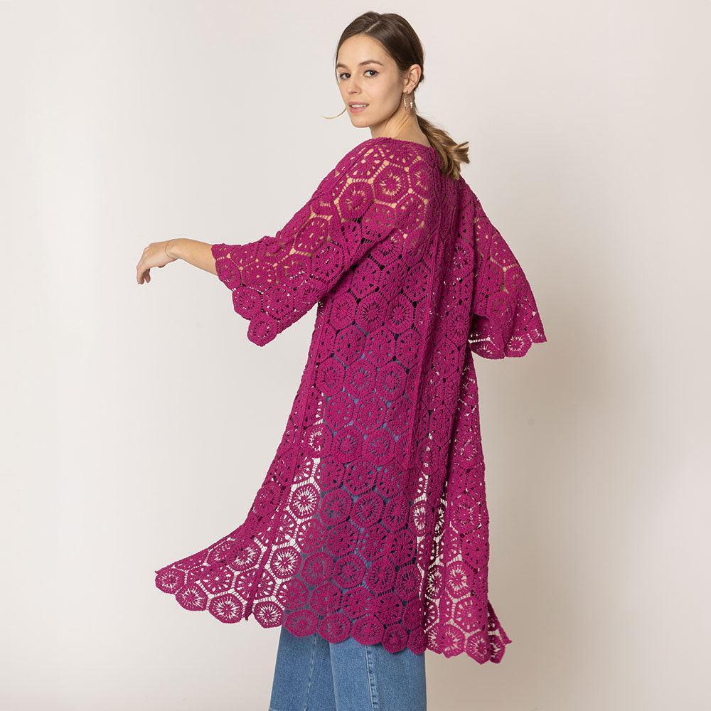 Fuchsia Crochet Long Cover Up Poncho - Jewelry Store by Erik Rayo