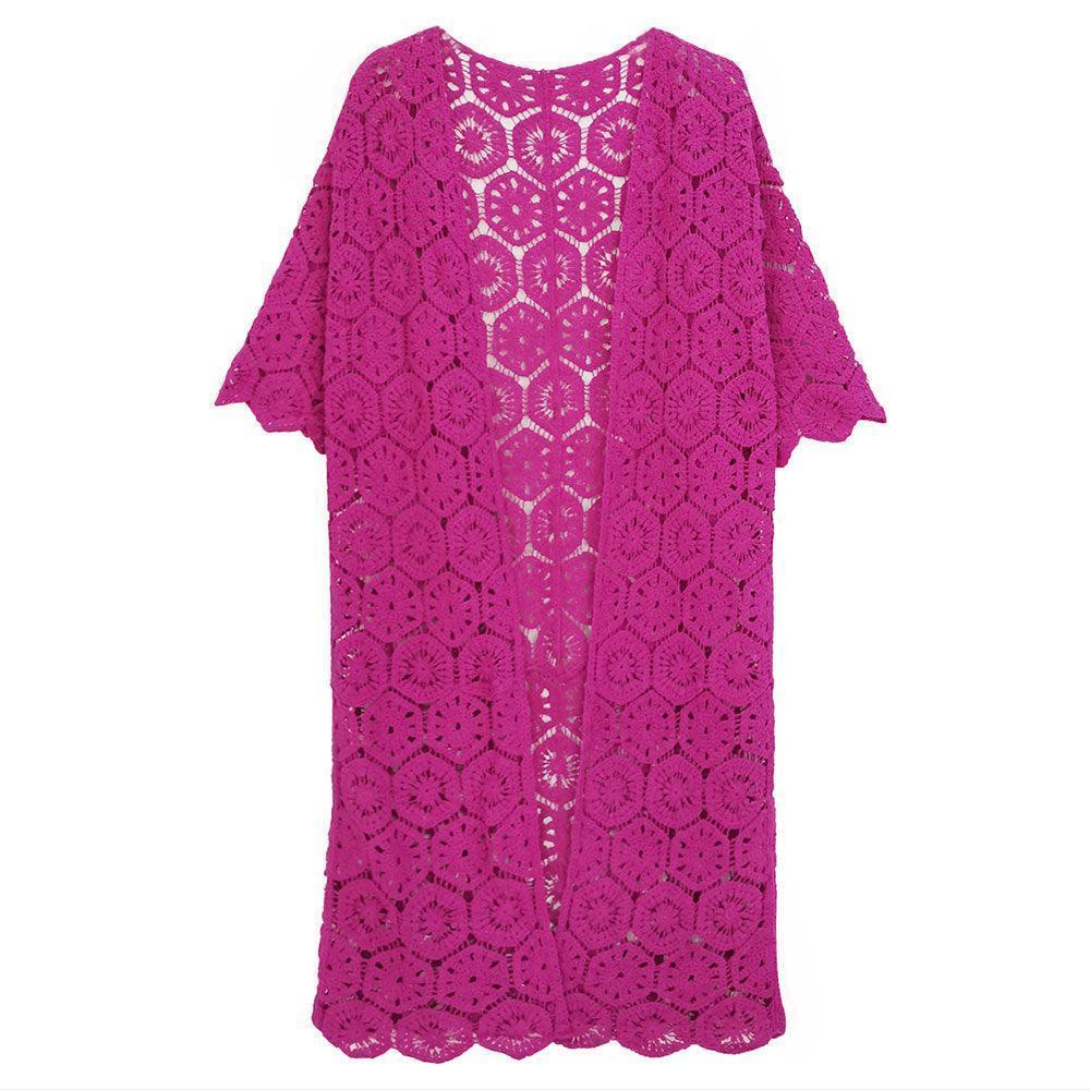 Fuchsia Crochet Long Cover Up Poncho - Jewelry Store by Erik Rayo