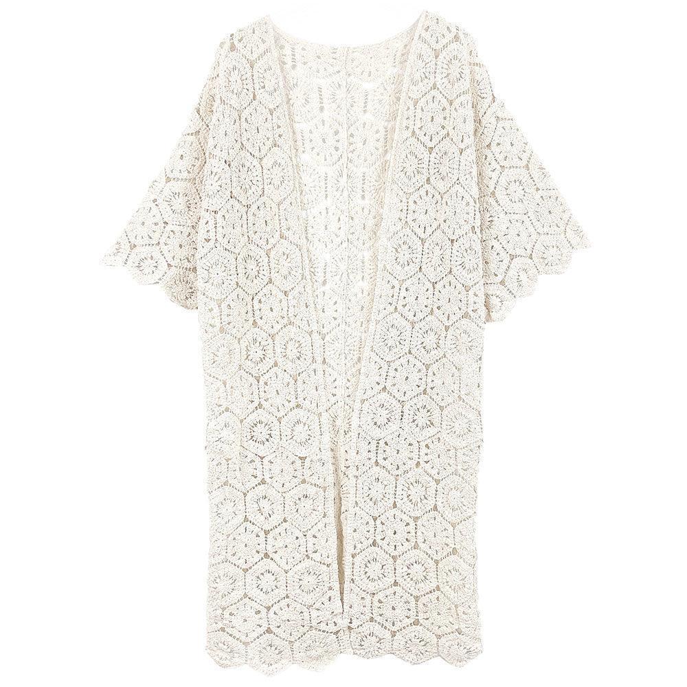 Ivory Crochet Long Cover Up Poncho - Jewelry Store by Erik Rayo