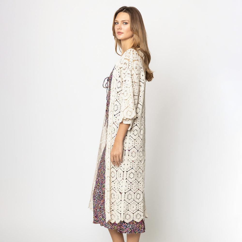 Ivory Crochet Long Cover Up Poncho - Jewelry Store by Erik Rayo