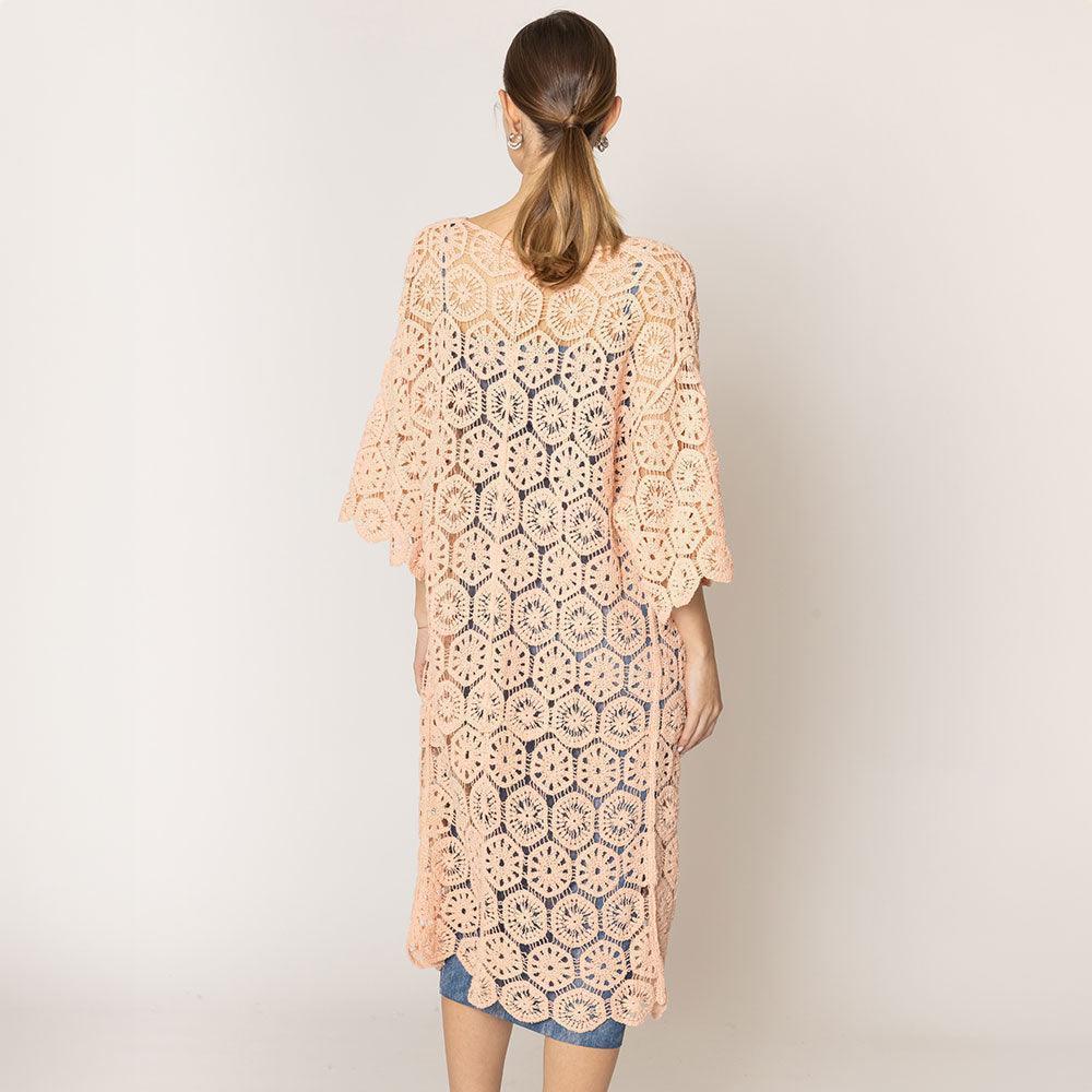 Peach Crochet Long Cover Up Poncho - Jewelry Store by Erik Rayo