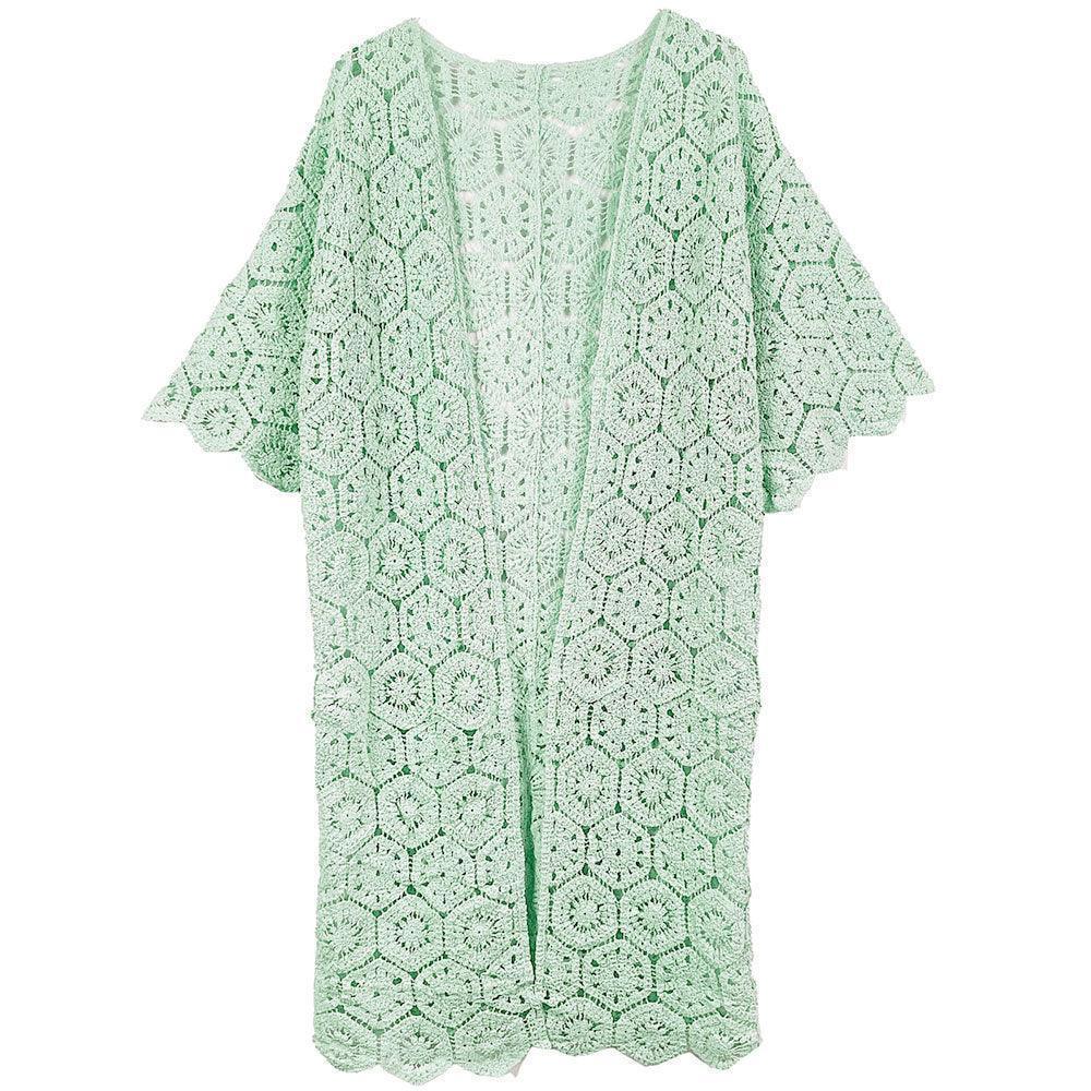 Green Crochet Long Cover Up Poncho - Jewelry Store by Erik Rayo