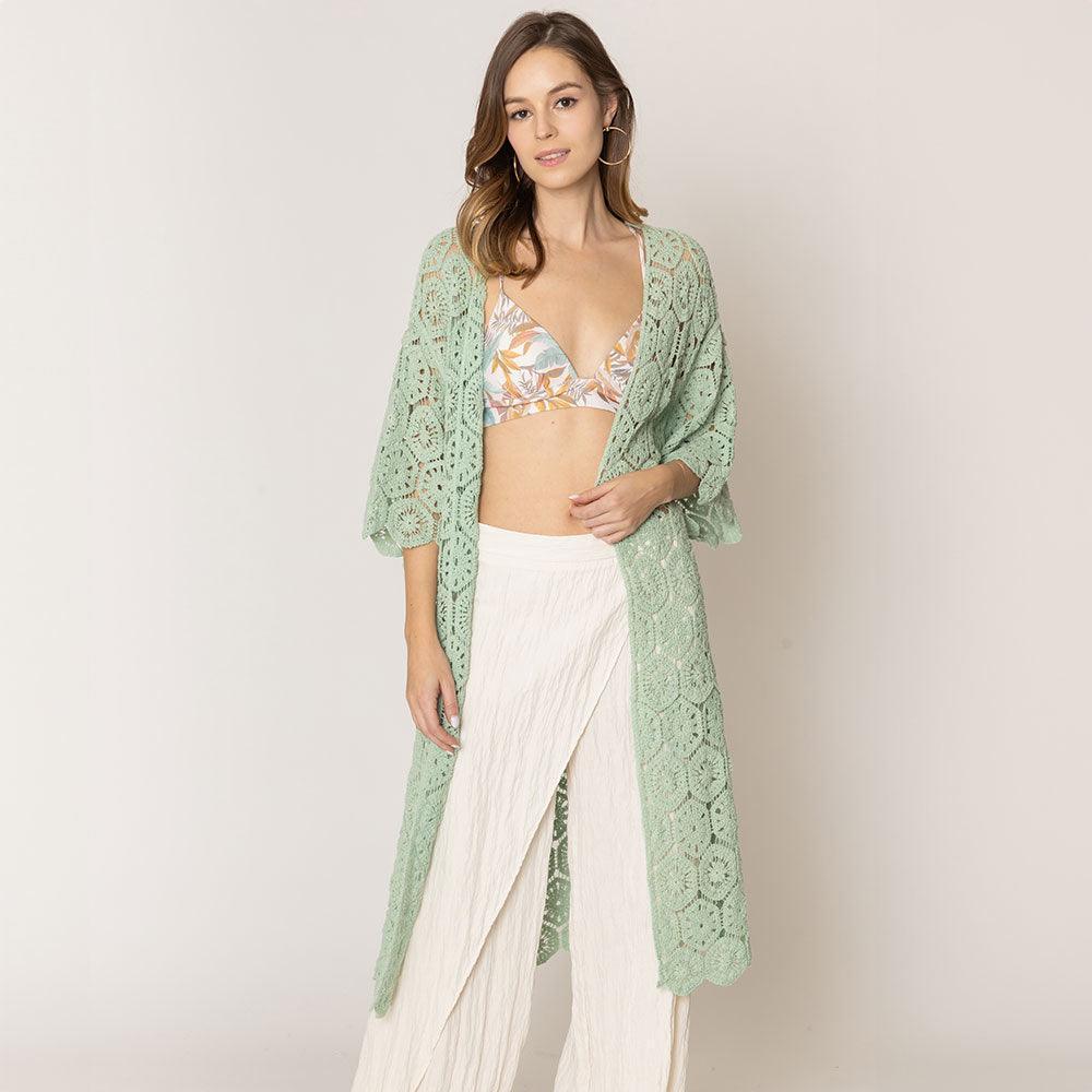 Green Crochet Long Cover Up Poncho - Jewelry Store by Erik Rayo