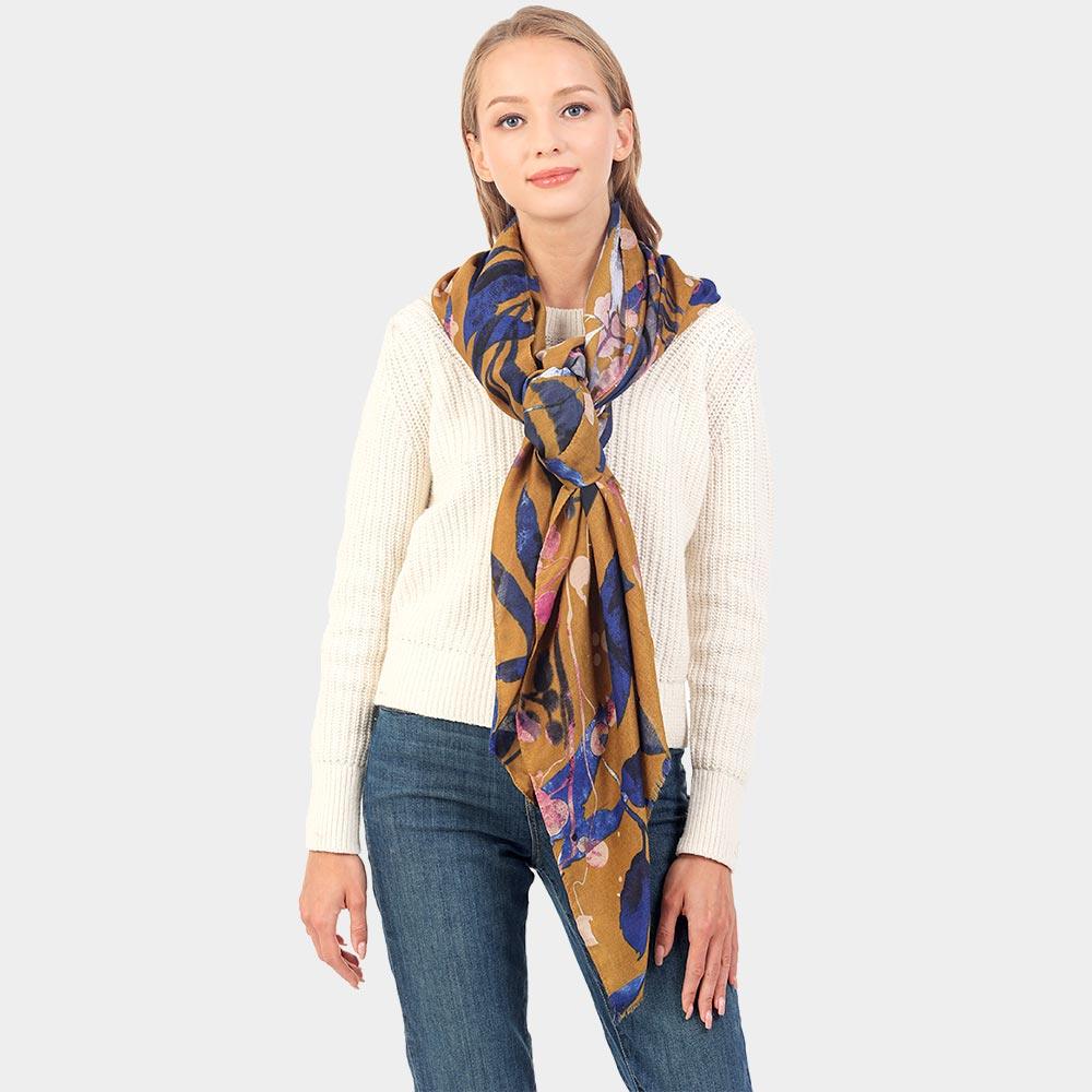 Mustard Multi Leaf Pattern Oblong Scarf