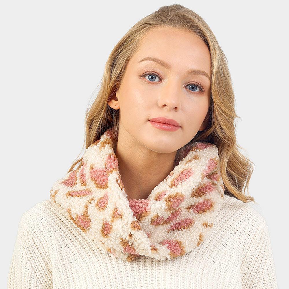 Beige Colorful Leopard Pattern Teddy Bear Infinity Scarf - Jewelry Store by Erik Rayo