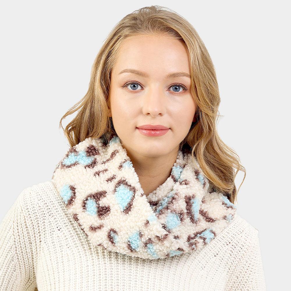 Blue Colorful Leopard Pattern Teddy Bear Infinity Scarf - Jewelry Store by Erik Rayo