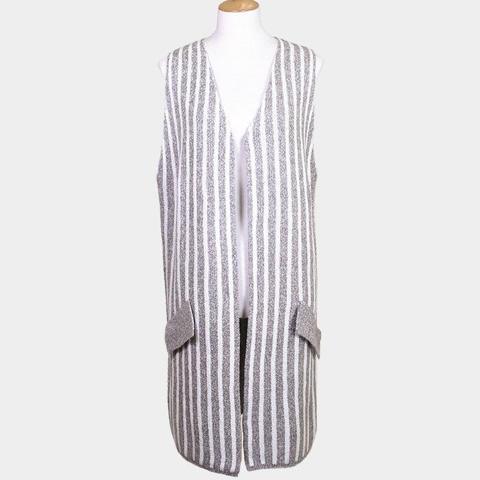 Gray Striped Long Vest