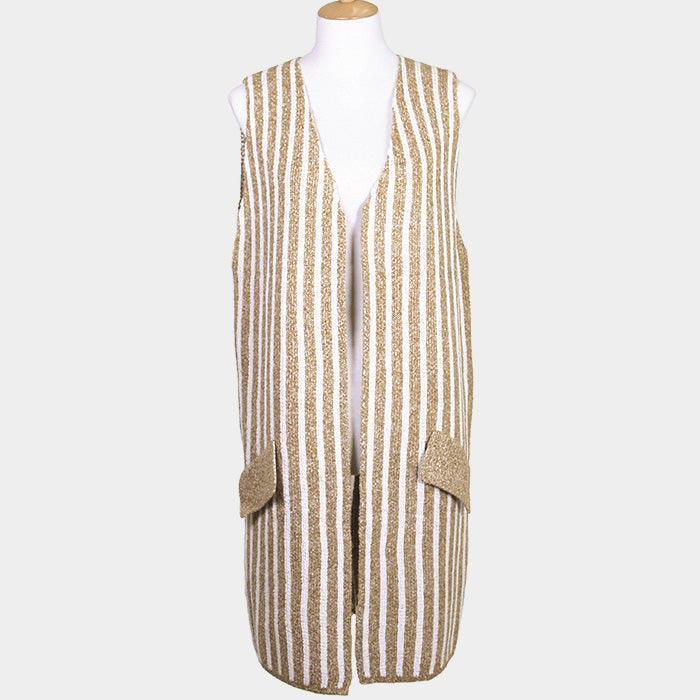 Taupe Striped Long Vest - Jewelry Store by Erik Rayo