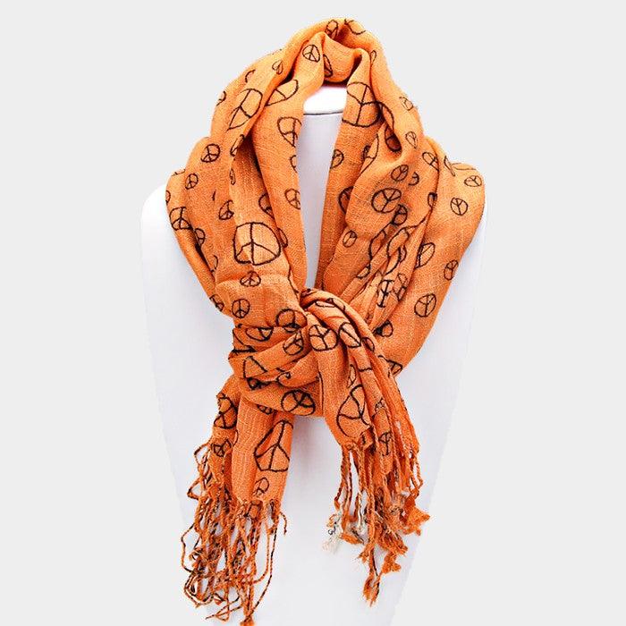 Orange Peace symbol scarf