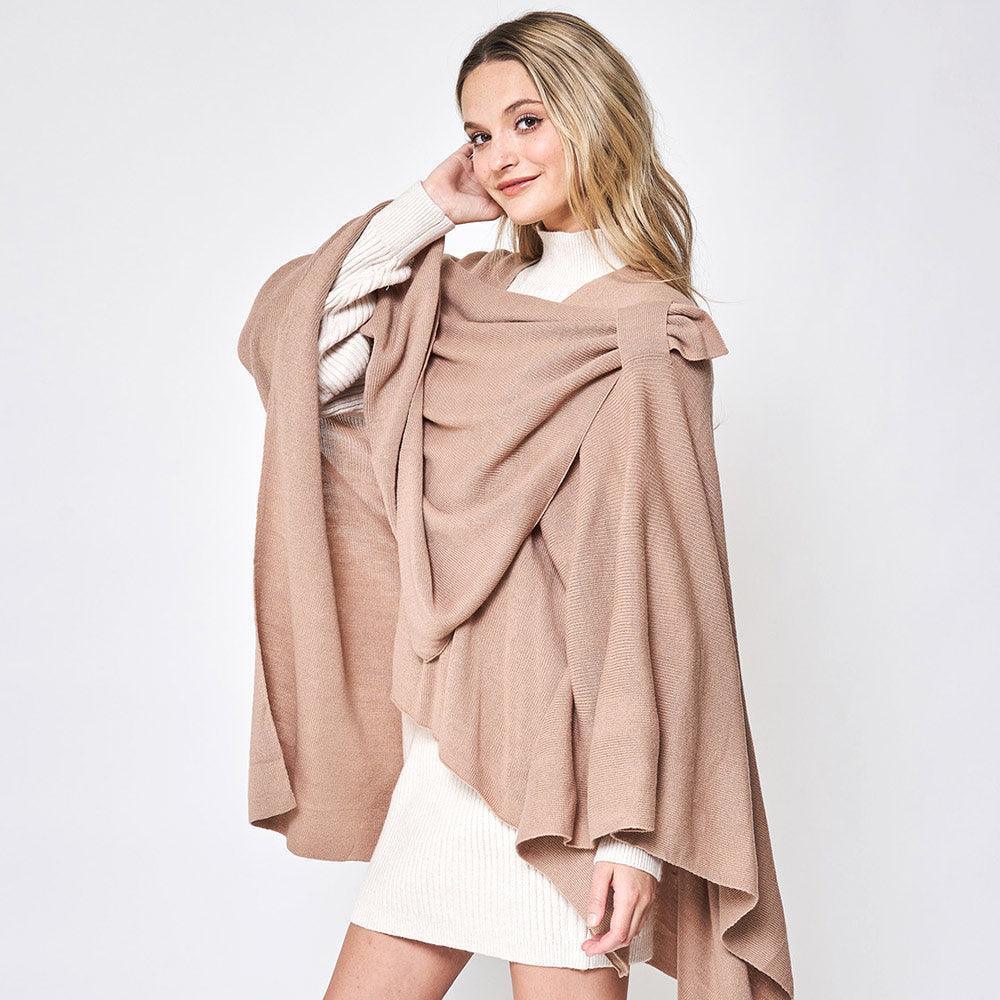 Beige Shoulder Strap Solid Ruana Poncho - Jewelry Store by Erik Rayo
