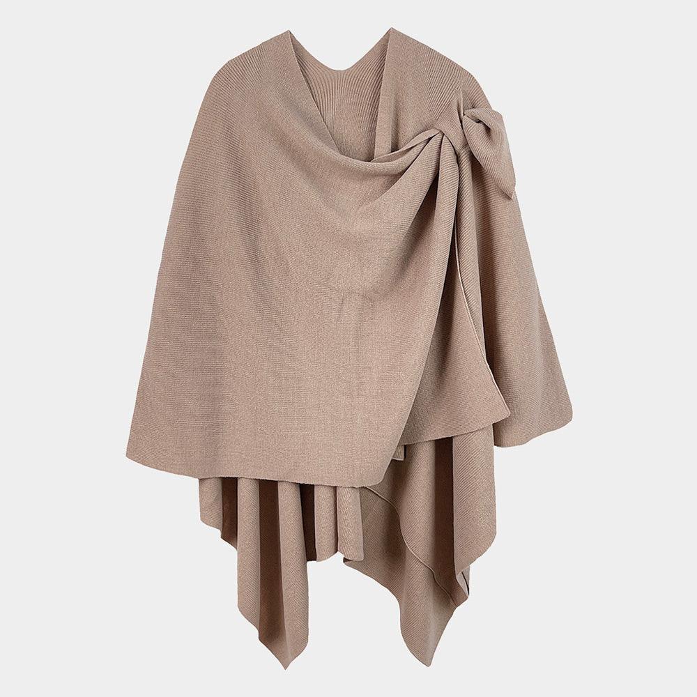 Beige Shoulder Strap Solid Ruana Poncho - Jewelry Store by Erik Rayo