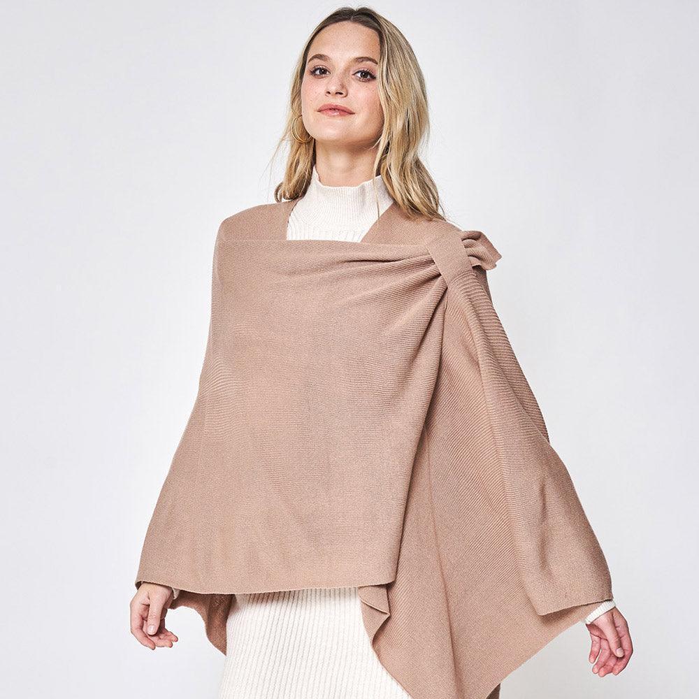 Beige Shoulder Strap Solid Ruana Poncho - Jewelry Store by Erik Rayo
