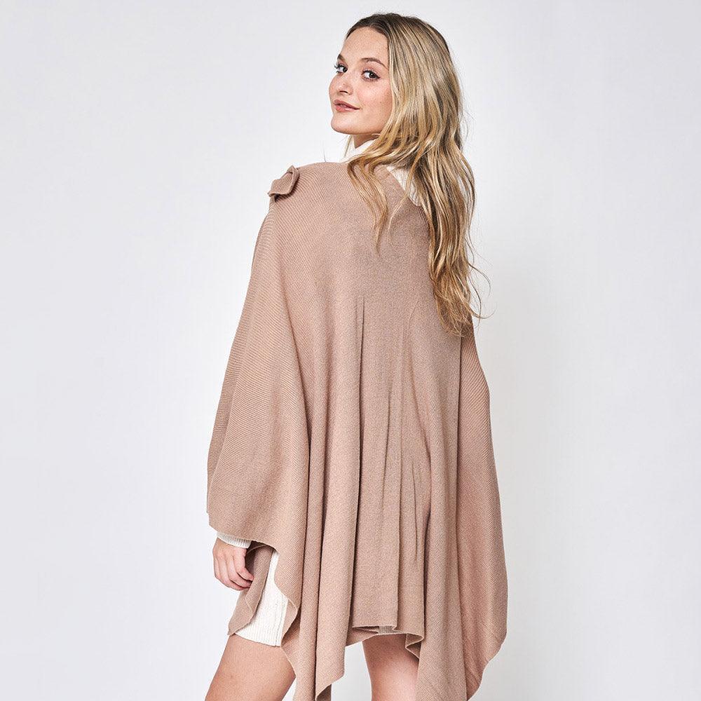 Beige Shoulder Strap Solid Ruana Poncho - Jewelry Store by Erik Rayo