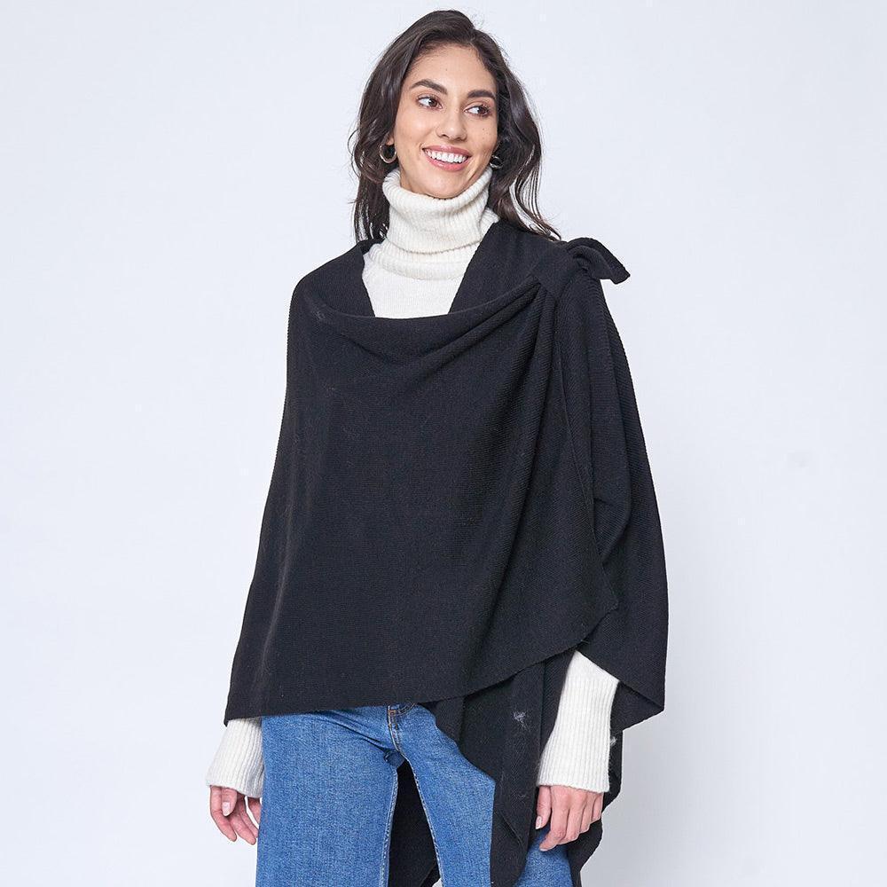Black Shoulder Strap Solid Ruana Poncho - Jewelry Store by Erik Rayo