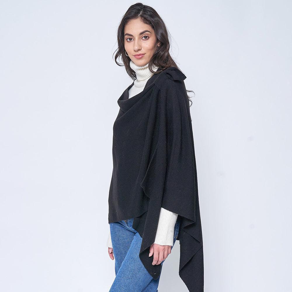 Black Shoulder Strap Solid Ruana Poncho - Jewelry Store by Erik Rayo