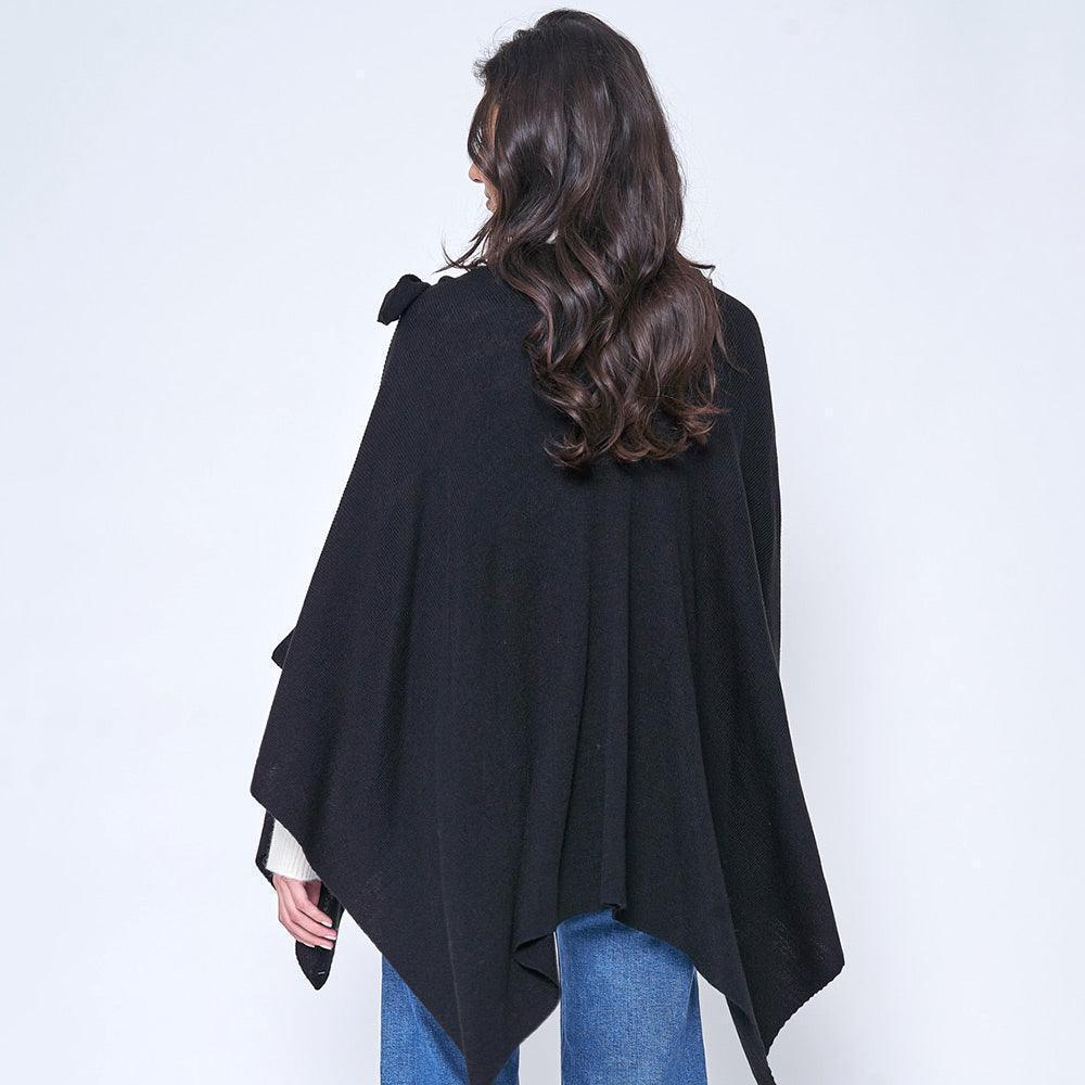Black Shoulder Strap Solid Ruana Poncho - Jewelry Store by Erik Rayo