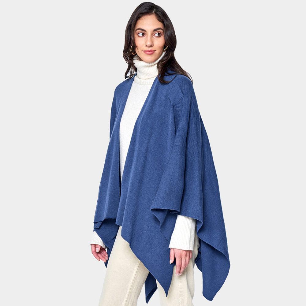 Blue Shoulder Strap Solid Ruana Poncho - Jewelry Store by Erik Rayo