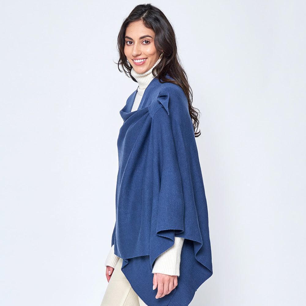 Blue Shoulder Strap Solid Ruana Poncho - Jewelry Store by Erik Rayo