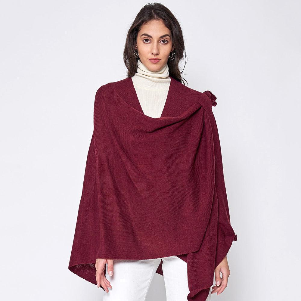 Burgundy Shoulder Strap Solid Ruana Poncho - Jewelry Store by Erik Rayo