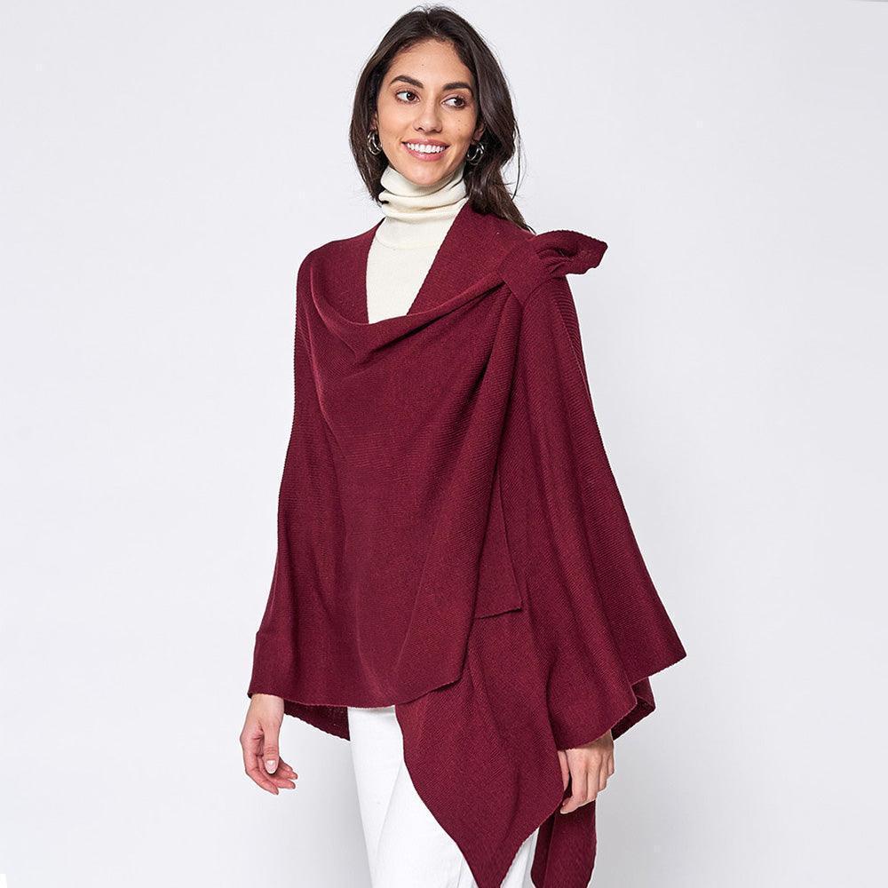 Burgundy Shoulder Strap Solid Ruana Poncho - Jewelry Store by Erik Rayo